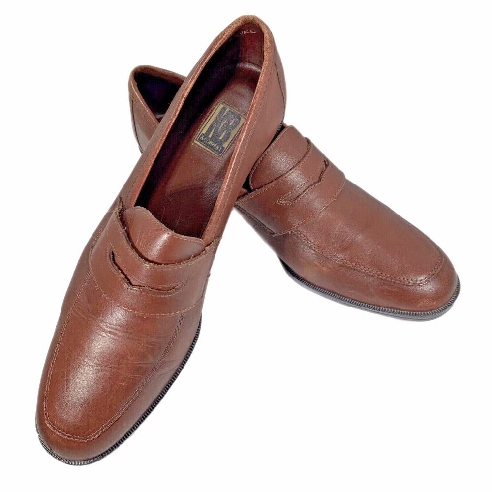 KB Company Brown Leather 9.5M Shoes Chunky Stacked 1inch Heel Brazil Womens